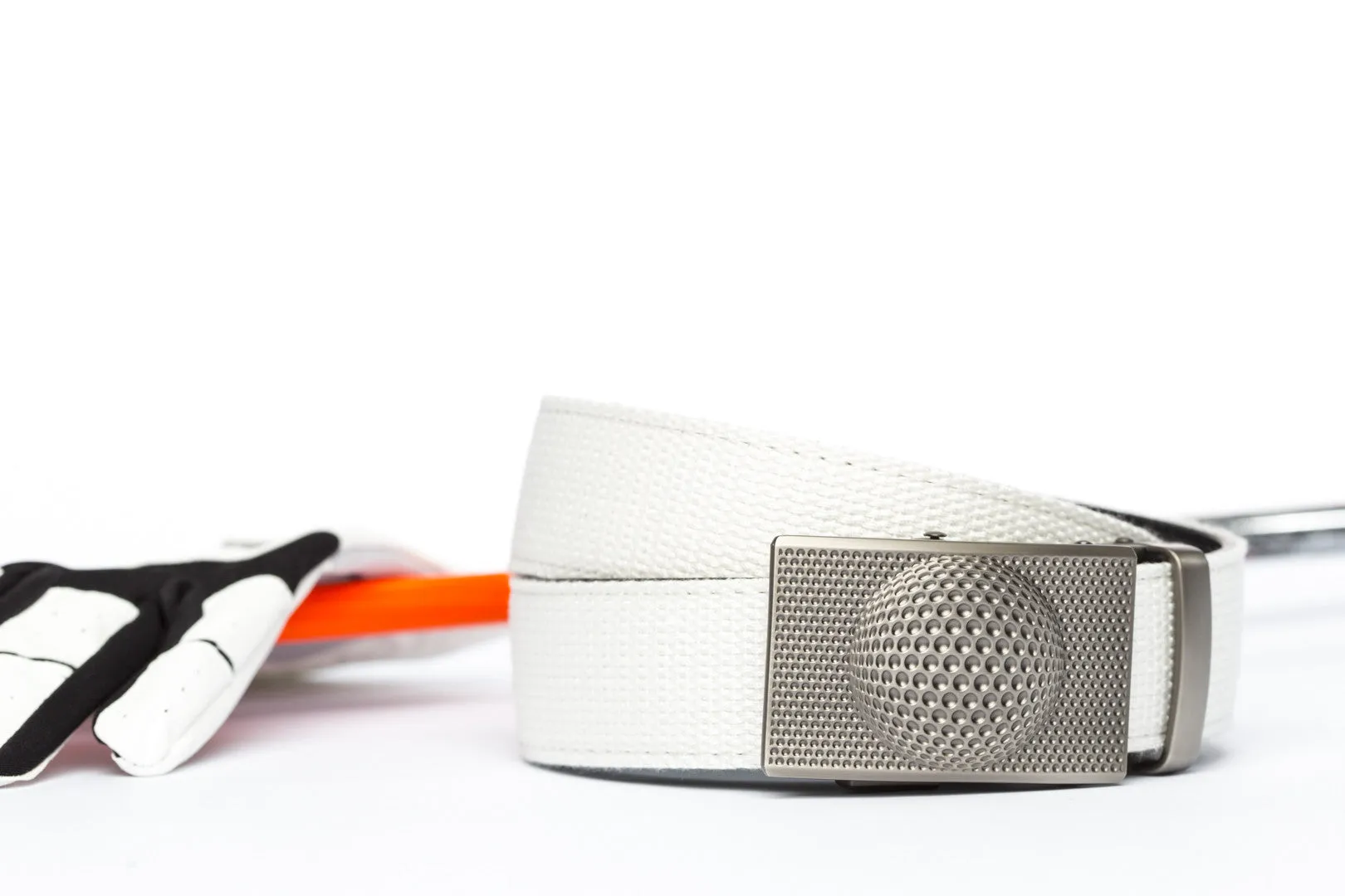 White Canvas w/Anson Golf Buckle in Gunmetal (1.5")