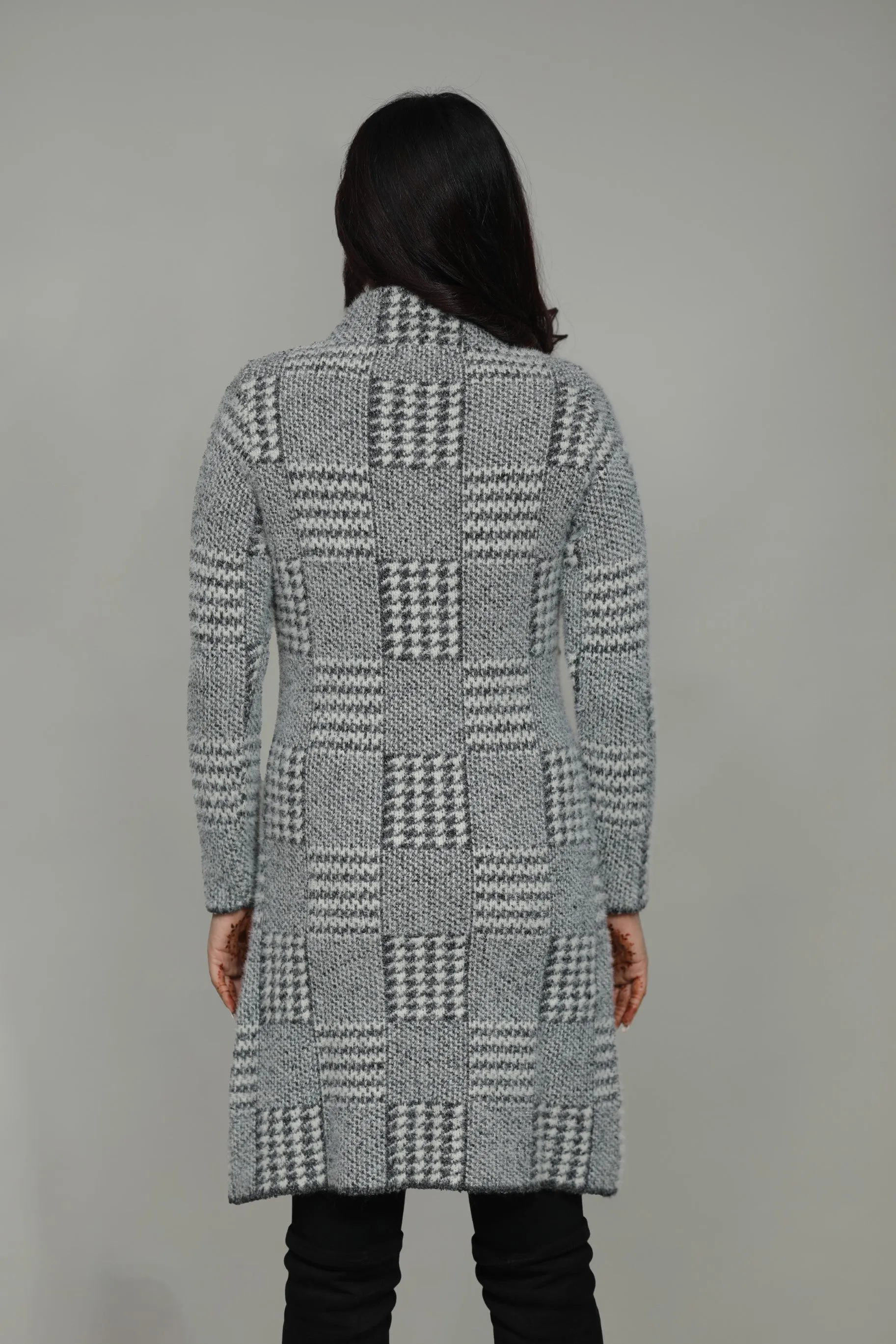 Winter Check Long Coat For Women