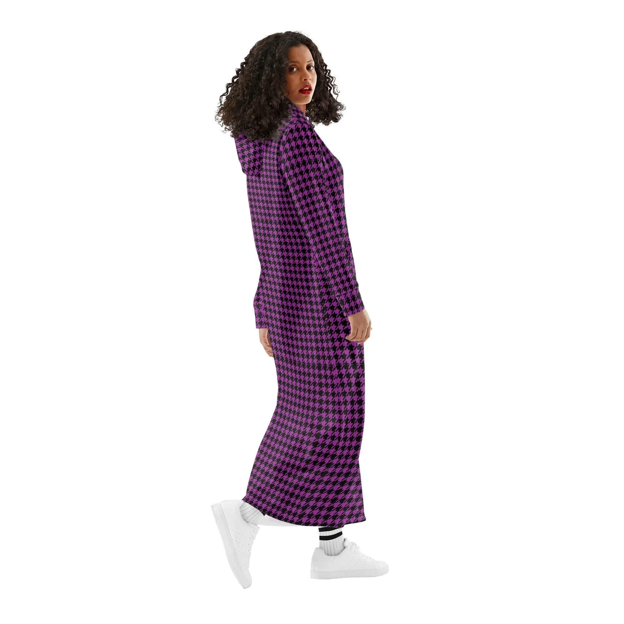 Winter Loungewear | Maxi Dress | Hooded Sweatshirt with Pockets | Plus-Petite Size | Houndstooth Purple dress