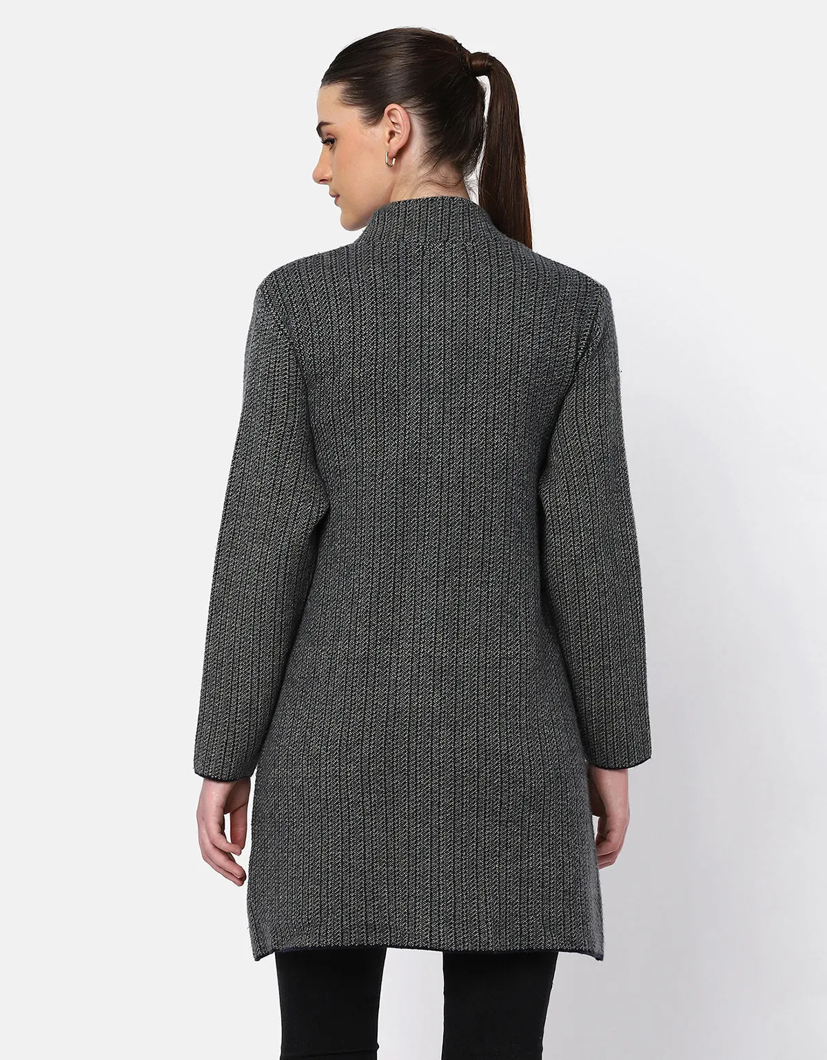 Women Woolen Front Buttons Long Coat