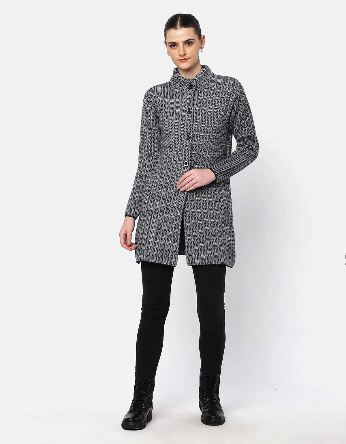 Women Woolen Front Buttons Long Coat