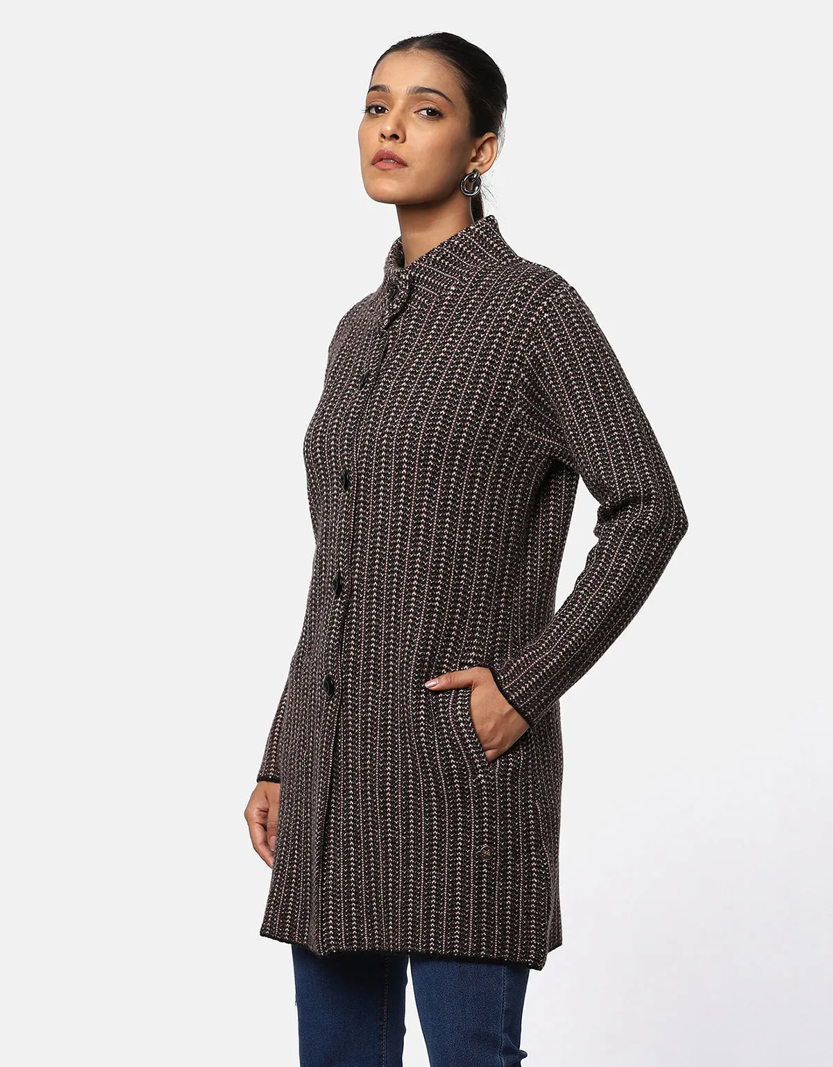 Women Woolen Front Buttons Long Coat