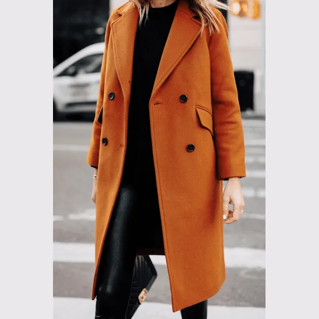 Womens Copper Brown Regular Fit Wool Coat