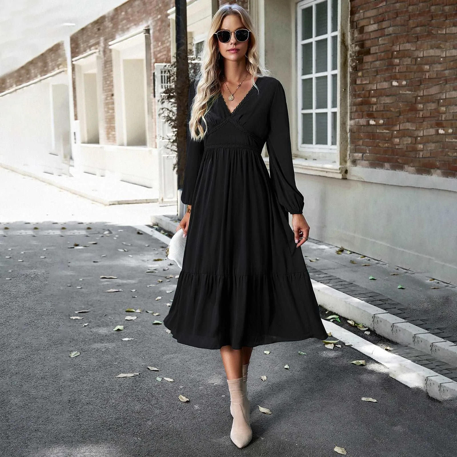 Women's Elegant Long V-neck Dress