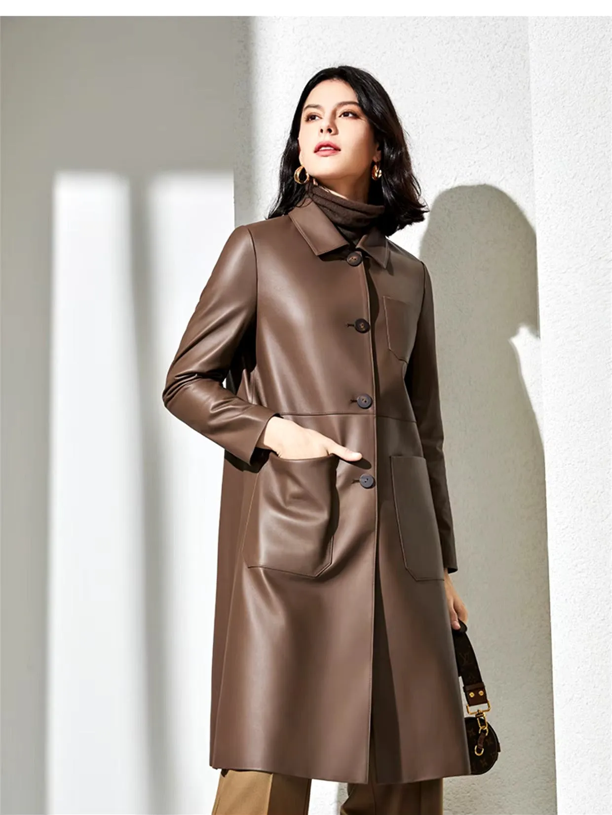 Women's Genuine Leather Trench Coat