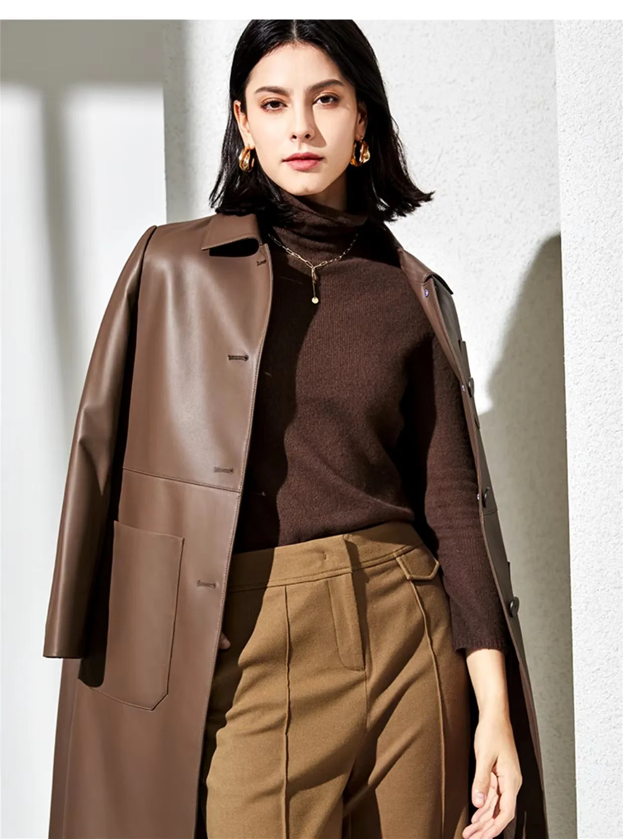 Women's Genuine Leather Trench Coat